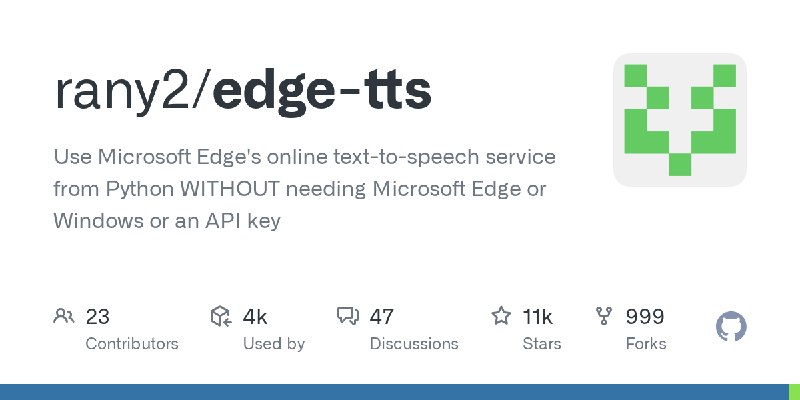GitHub - rany2/edge-tts: Use Microsoft Edge's online text-to-speech service from Python WITHOUT needing Microsoft Edge or Windows…