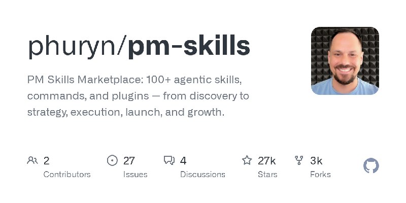 GitHub - phuryn/pm-skills: PM Skills Marketplace: 100+ agentic skills, commands, and plugins — from discovery to strategy, execution…